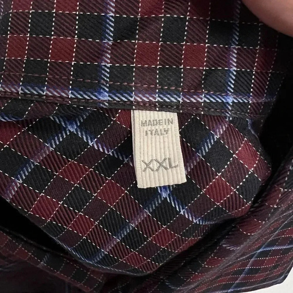 Ermenegildo Zegna Casual Button Down Shirt Red With Blue Plaid Italy Size XXL - Picture 8 of 9
